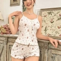 Kadın Ayıcık Desenli Şortlu Pijama Takımı Sevimli Rahat 2’li Set