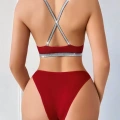 Kadın Bordo Love Yazılı Arkası Çarpraz Mayo Bikini 5169