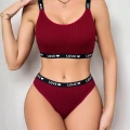 Kadın Bordo Love Yazılı Mayo Bikini
