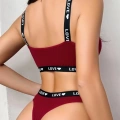Kadın Bordo Love Yazılı Mayo Bikini