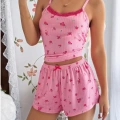 Kadın Çiçek Desenli Dantelli Şortlu Pijama Takımı Şık Ve Rahat Ev Giyim Seti