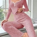 Kadın Çiçek Desenli Yumuşak Pamuklu Uzun Pijama Takımı 5132