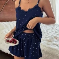 Kadın Dantel İşlemeli Zarif Lacivert Şortlu Pijama Takımı Özel Tasarım