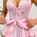 Kadın Kontrast Dantel Kemerli Teddy Body Fantezi Gecelik Şık Tasarım