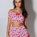 Kadın Pembe Çilek Desenli Şortlu Pijama Takımı