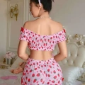 Kadın Pembe Çilek Desenli Şortlu Pijama Takımı