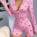 Kadın Pembe Kalp Desenli Pijama Tulumu 5121