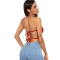 Kadın Sırtı Açık Kırmızı Belden Bağlamalı Crop Büstiyer