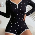 Kadın Siyah Kalp Desenli Pijama Tulumu 5122
