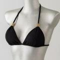 Kadın Siyah Pedli Üçgen Bikini Üstü Halter Bağlamalı Aksesuarlı