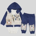 Kamp Desenli Kapüşonlu % 100 Pamuk Erkek Bebek Takımı