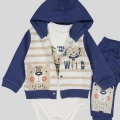 Kamp Desenli Kapüşonlu % 100 Pamuk Erkek Bebek Takımı