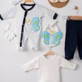 Kelebek Nakışlı Tulumlu % 100 Pamuk Erkek Bebek 5li Set