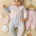 Kelebek Nakışlı Tulumlu % 100 Pamuk Kız Bebek 5li Set