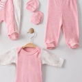 Kelebek Nakışlı Tulumlu % 100 Pamuk Kız Bebek 5li Set