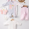 Kelebek Nakışlı Tulumlu % 100 Pamuk Kız Bebek 5li Set