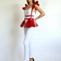 Kırmızı Etek Deri Volanlı Omuz Peplum - Brf1001