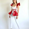 Kırmızı Etek Deri Volanlı Omuz Peplum - Brf1001
