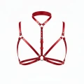 Kırmızı Göğüs Harness Deri Boyunluklu O Halka Detaylı - Brf197