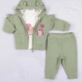 Kirpi Nakışlı % 100 Pamuk 3lü Kız Bebek Takım