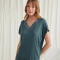 Kısa Kollu V Yakalı Dantelli Pijama Takımı