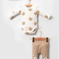Kulaklı Ayıcık % 100 Pamuk 3lü Erkek Bebek Takım