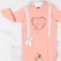 Love Kalp Nakışlı % 100 Pamuk Kız Bebek Tulumu