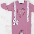 Love Kalp Nakışlı % 100 Pamuk Kız Bebek Tulumu