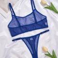 Mavi Transparan Tül Bralet Tanga İç Giyim Takımı