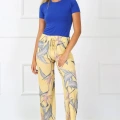 Moda Bayan Penye Bol Paça Pantolon Sarı