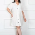 Moda Büyük Beden Dokuma Düğmeli Beyaz Tunik Gecelik