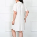 Moda Büyük Beden Dokuma Düğmeli Beyaz Tunik Gecelik