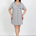 Moda Büyük Beden Penye Düğmeli Gri Tunik Gecelik