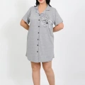 Moda Büyük Beden Penye Düğmeli Gri Tunik Gecelik