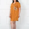 Moda Büyük Beden Penye Düğmeli Hardal Tunik Gecelik