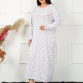 Moda Büyük Beden Uzun Kol Beyaz Anne Gecelik