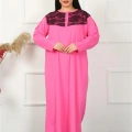 Moda Büyük Beden Uzun Kol Dantelli Fuşya Anne Gecelik