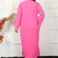 Moda Büyük Beden Uzun Kol Dantelli Fuşya Anne Gecelik