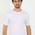 Moda Erkek Sıfır Yaka Likralı Beyaz T-Shirt