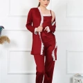 Moda Kadın 3lü Bordo Sabahlık Takım