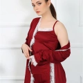 Moda Kadın 3lü Bordo Sabahlık Takım