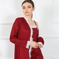 Moda Kadın 3lü Bordo Sabahlık Takım