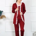 Moda Kadın 3lü Bordo Sabahlık Takım