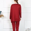 Moda Kadın 3lü Bordo Sabahlık Takım