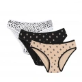 Moda Kadın 3lü Külot Siyah - Beyaz - Ten