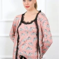 Moda Kadın 3lü Somon Sabahlık Pijama Takım
