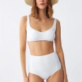Moda Kadın Basic Beyaz Pedli Yüksek Bel Bikini Takımı