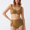 Moda Kadın Basic Hardal Pedli Yüksek Bel Bikini Takımı