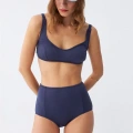 Moda Kadın Basic Lacivert Pedli Yüksek Bel Bikini Takımı