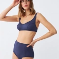 Moda Kadın Basic Lacivert Pedli Yüksek Bel Bikini Takımı
